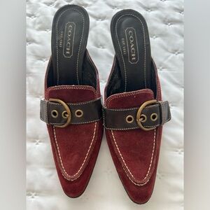 Coach Red and Brown Leather Mules with Classic Design